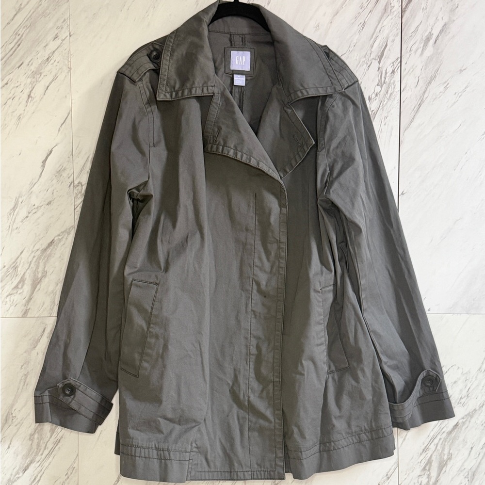 GAP Maternity Classic Gray Utility Stretch Trench Coat w/ Tie Belt SZ XL